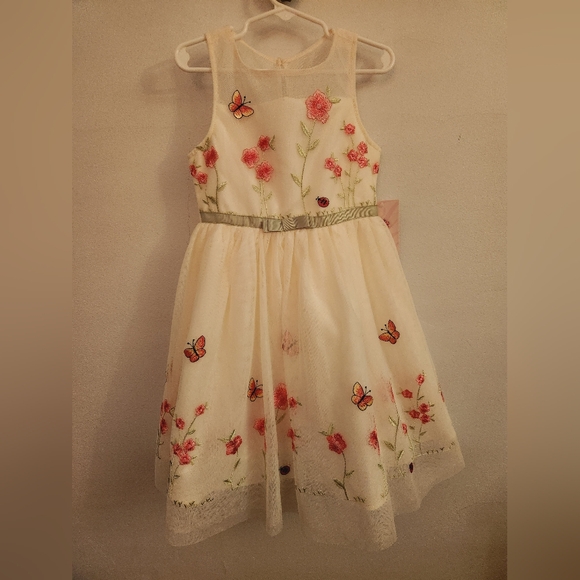 NWT Jona Michelle Floral Embroidered Kids Dress - Cream - Size 5 - Picture 9 of 9